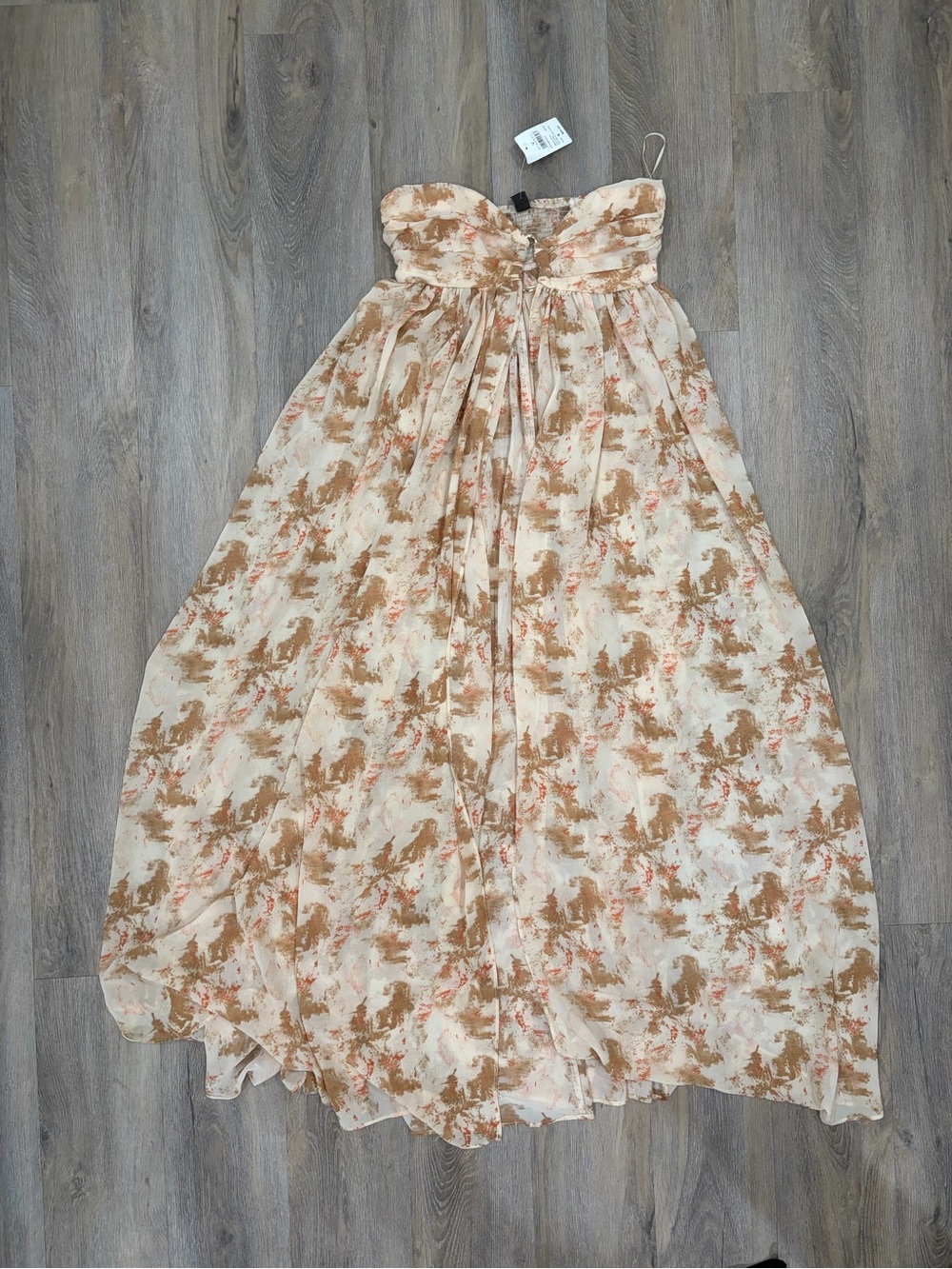 Strapless Floral Maxi Dress in Beige & Tan - Lightweight Summer Maxi